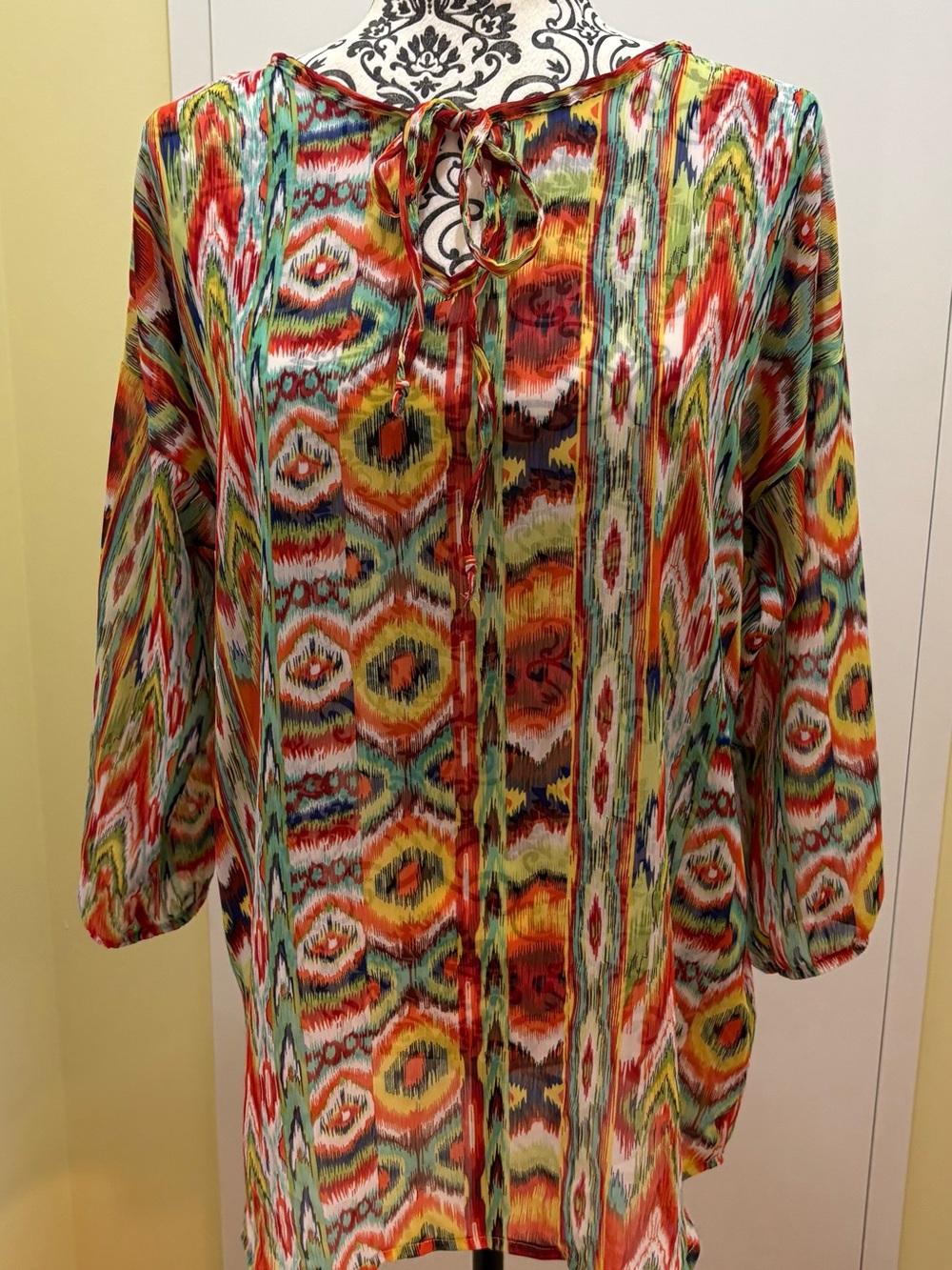 Multicolor Ikat-Print Tie-Front Women's Blouse
